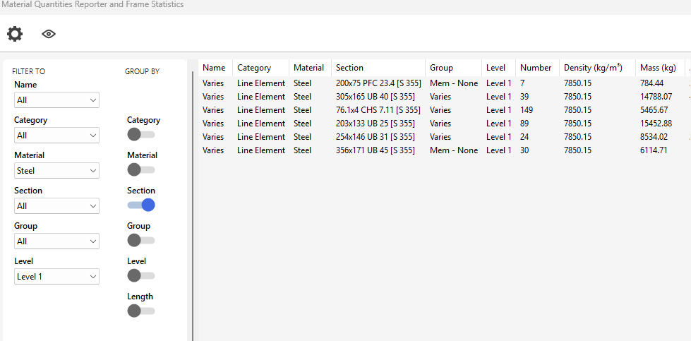 MasterFrame Material Quantities Reporting | MasterSeries Help