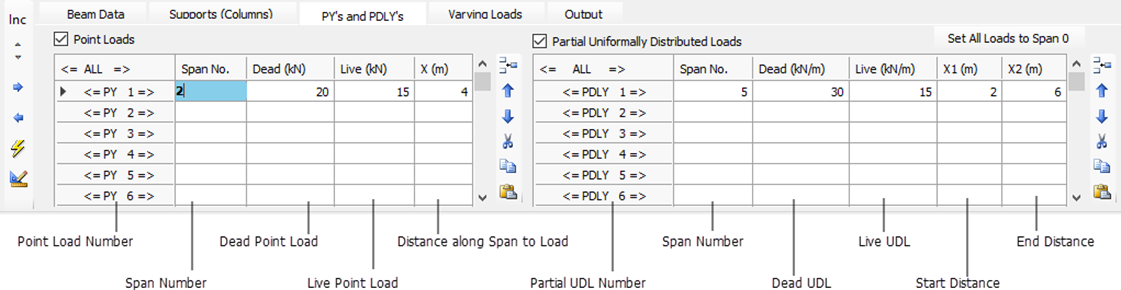 Point Loads and Partial UDLs Tab | MasterSeries Help