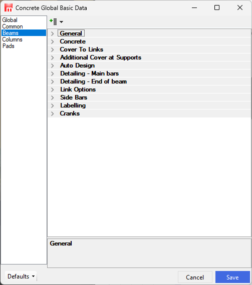 Concrete Beams Basic Data | MasterSeries Help