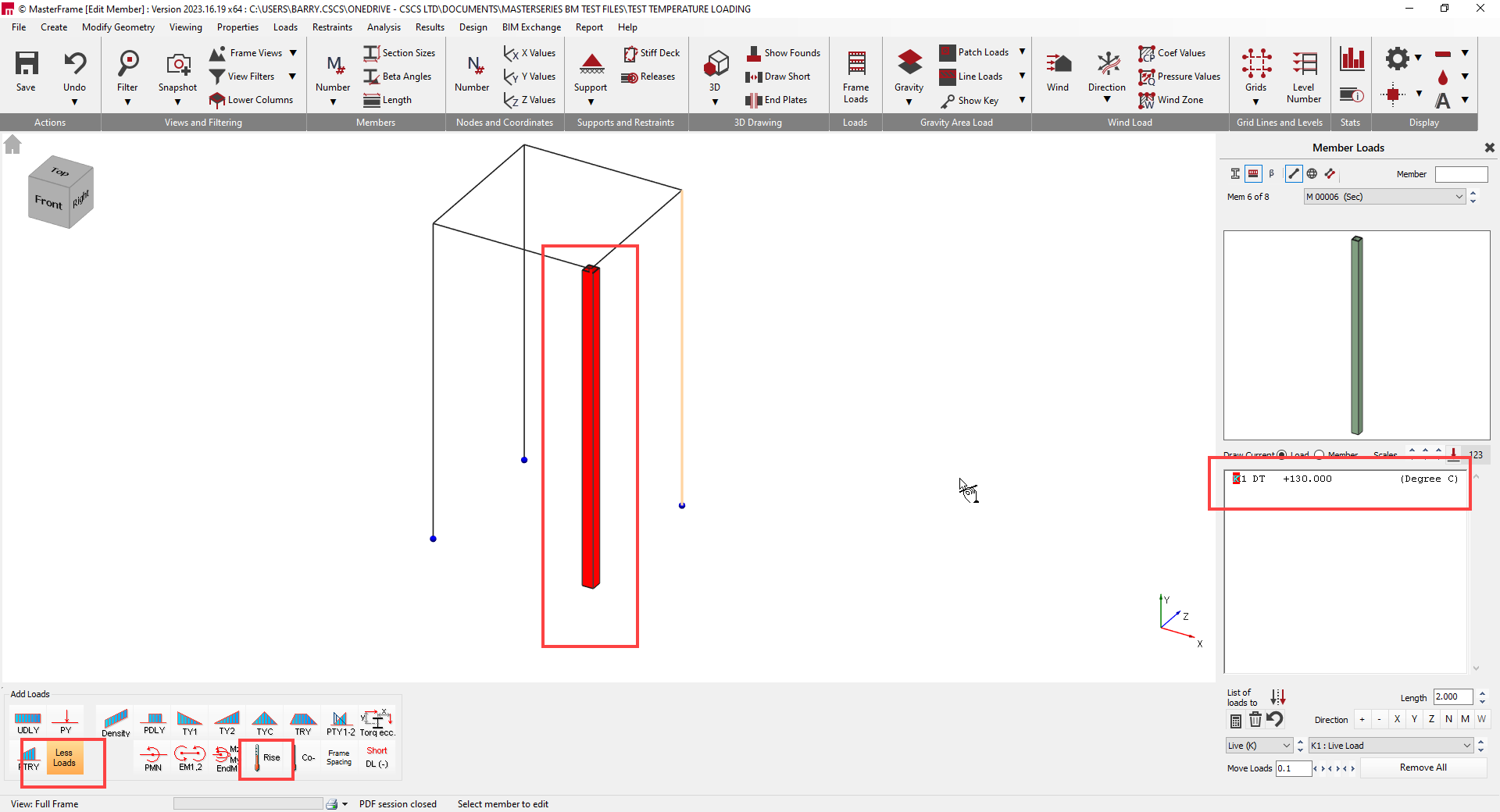 Applying Temperature Loading in MasterFrame | MasterSeries Help