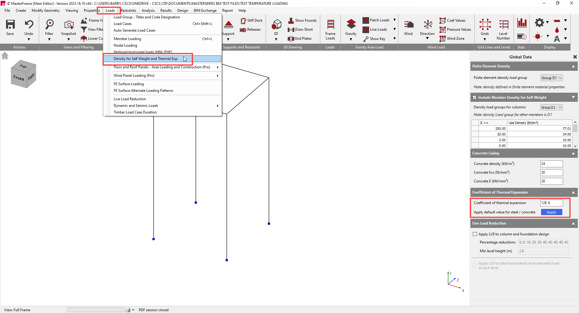 Applying Temperature Loading in MasterFrame | MasterSeries Help